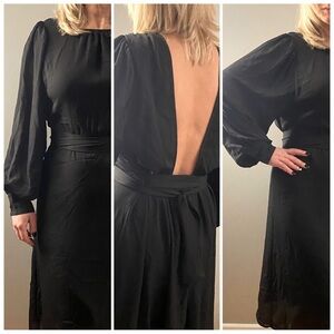 Anthropologie See U Soon Elegant Black Dress Black Chiffon Long Sleeves size M